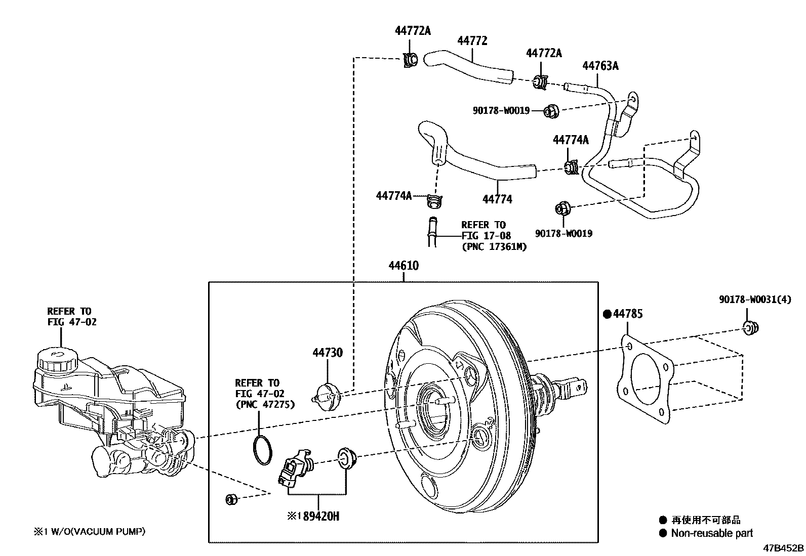 Toyota COROLLA 制动助力器和真空管 EPC diagram — 47B452B