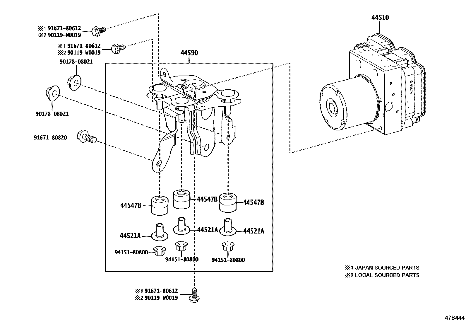 Toyota COROLLA 制动配管和卡箍 EPC diagram — 47B444