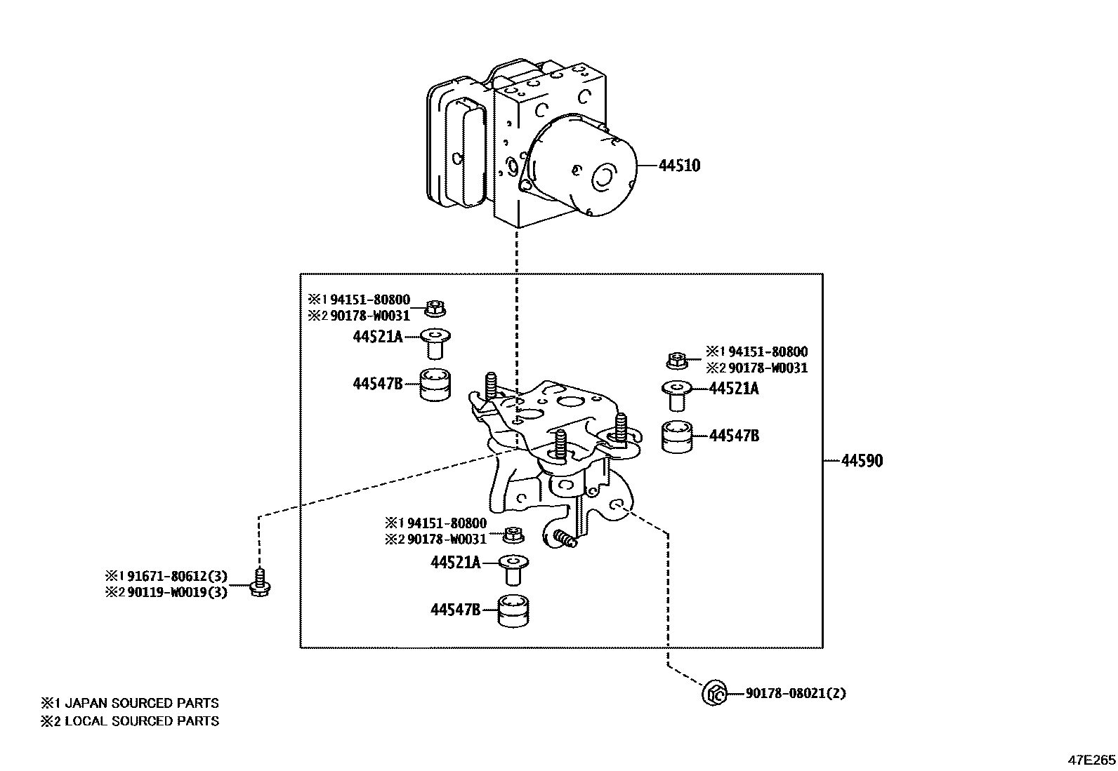 Toyota COROLLA 制动配管和卡箍 EPC diagram — 47E265