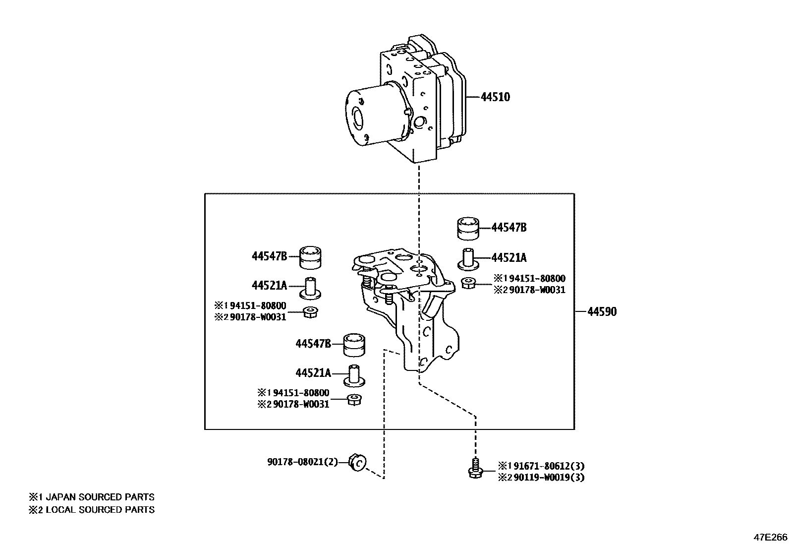 Toyota COROLLA 制动配管和卡箍 EPC diagram — 47E266