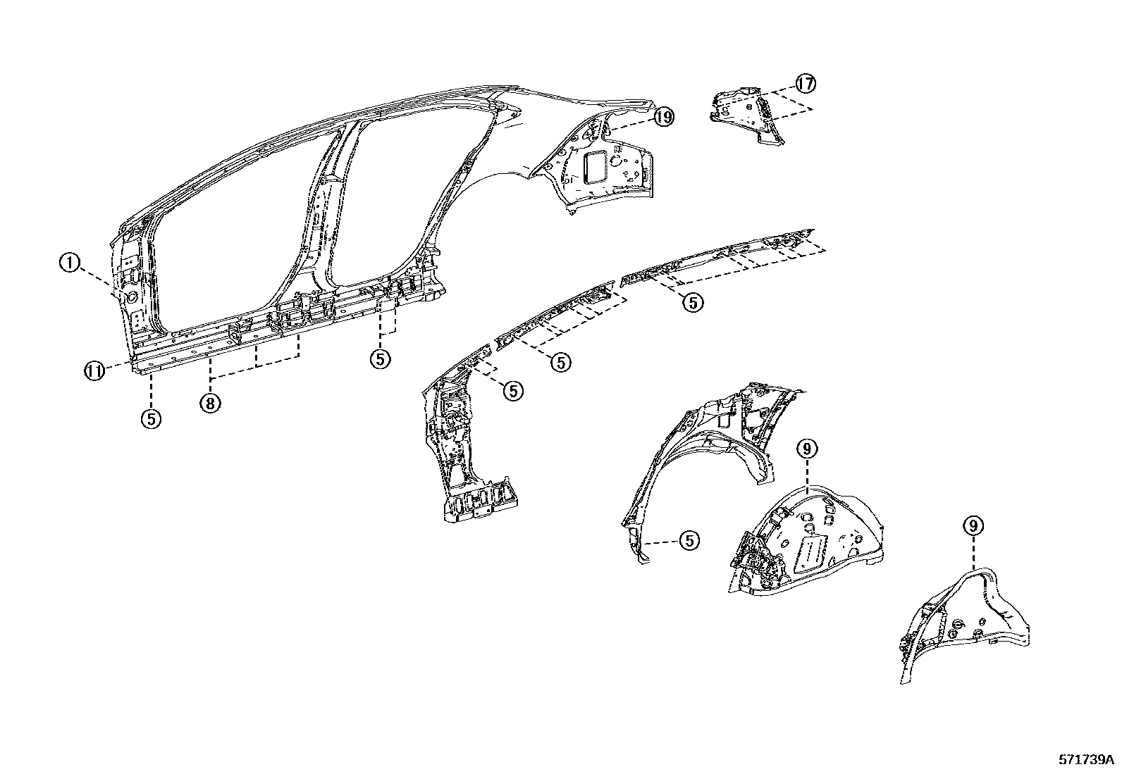 Toyota COROLLA hole plug EPC diagram — 571739A