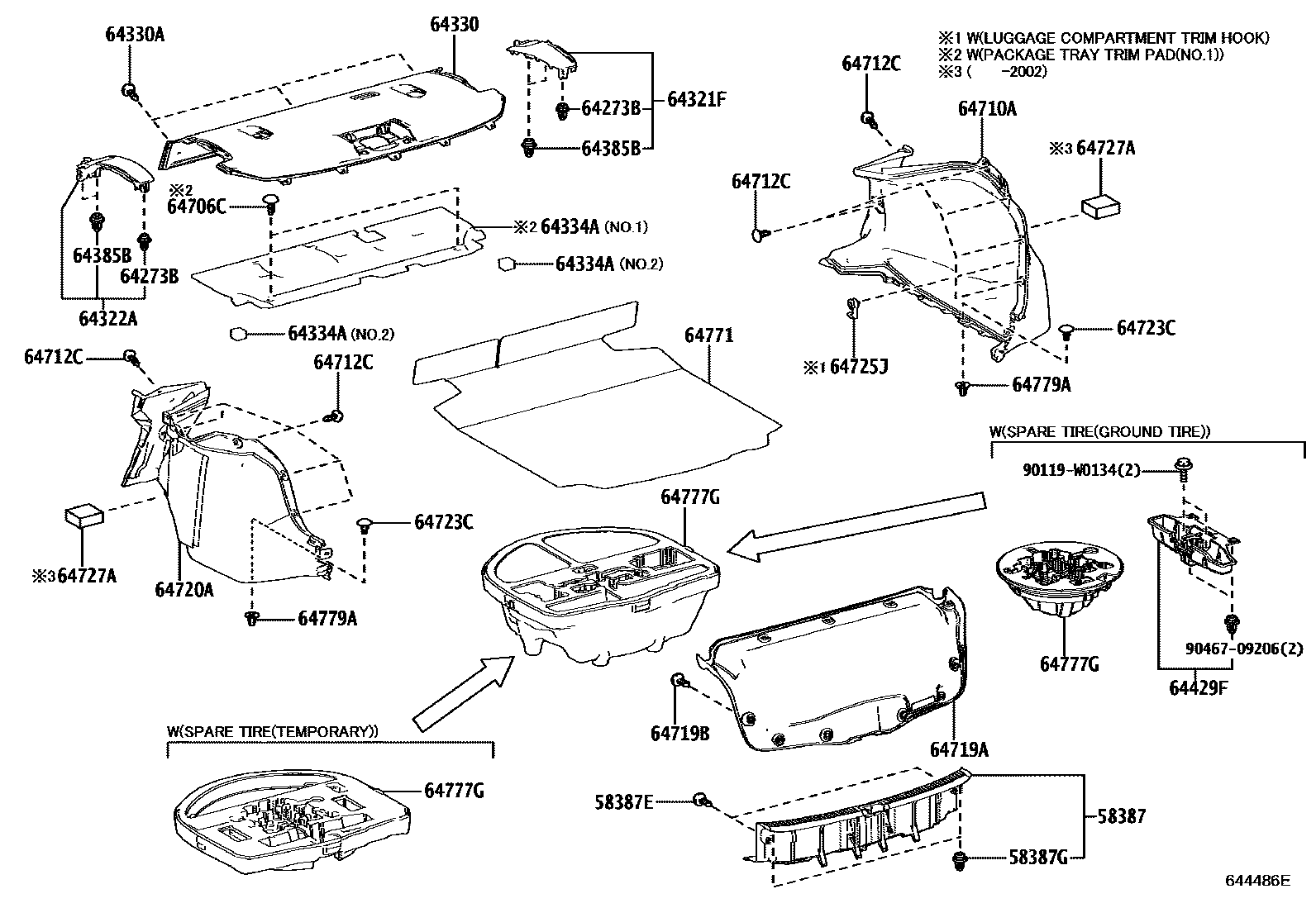 Toyota COROLLA 杂物箱板和行李箱垫 EPC diagram — 644486E