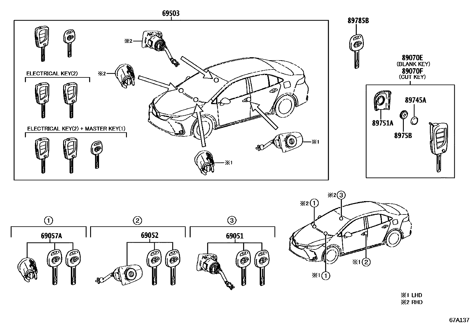 Toyota COROLLA 锁芯组件 EPC diagram — 67A137