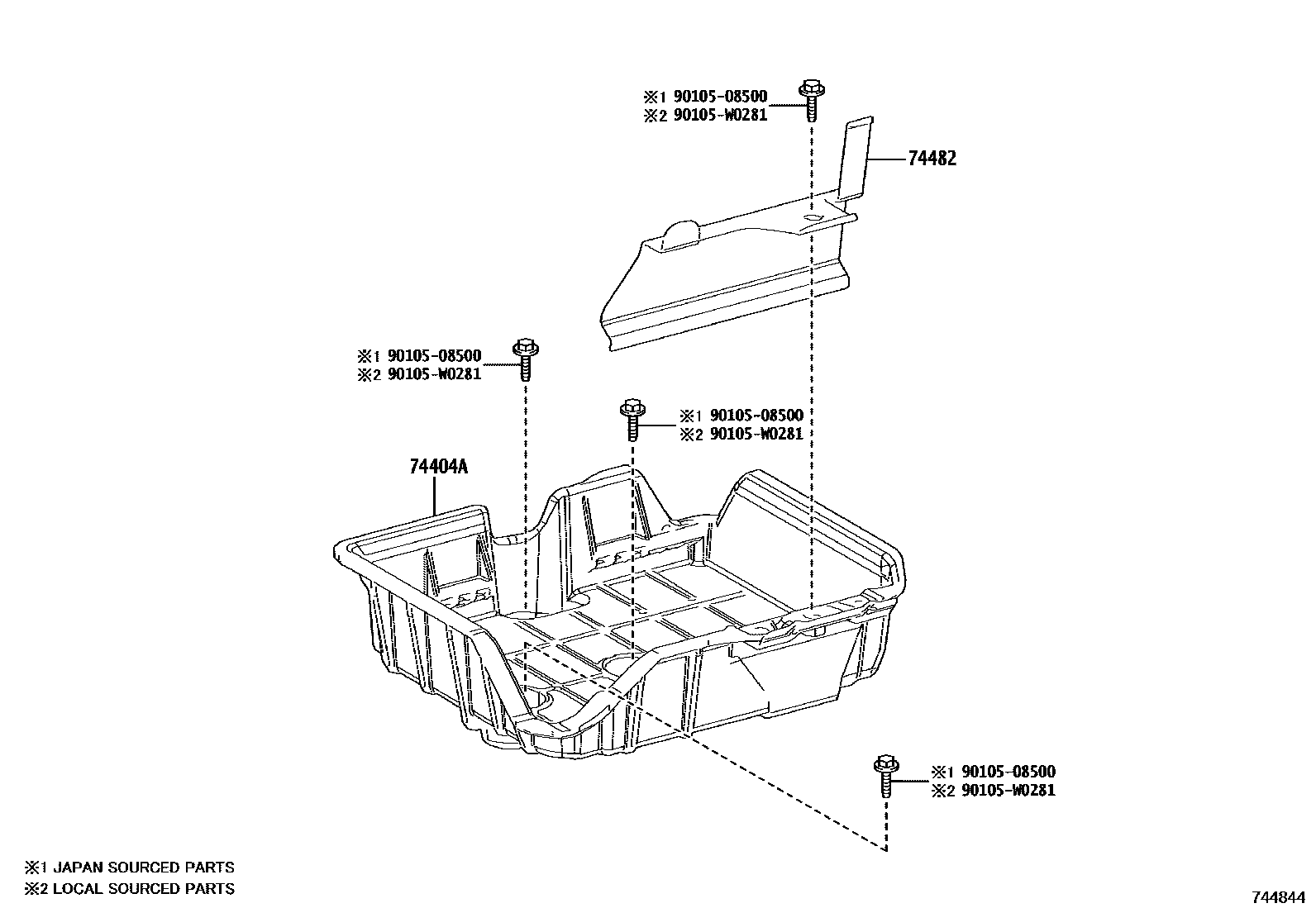 Toyota COROLLA battery holder EPC diagram — 744844