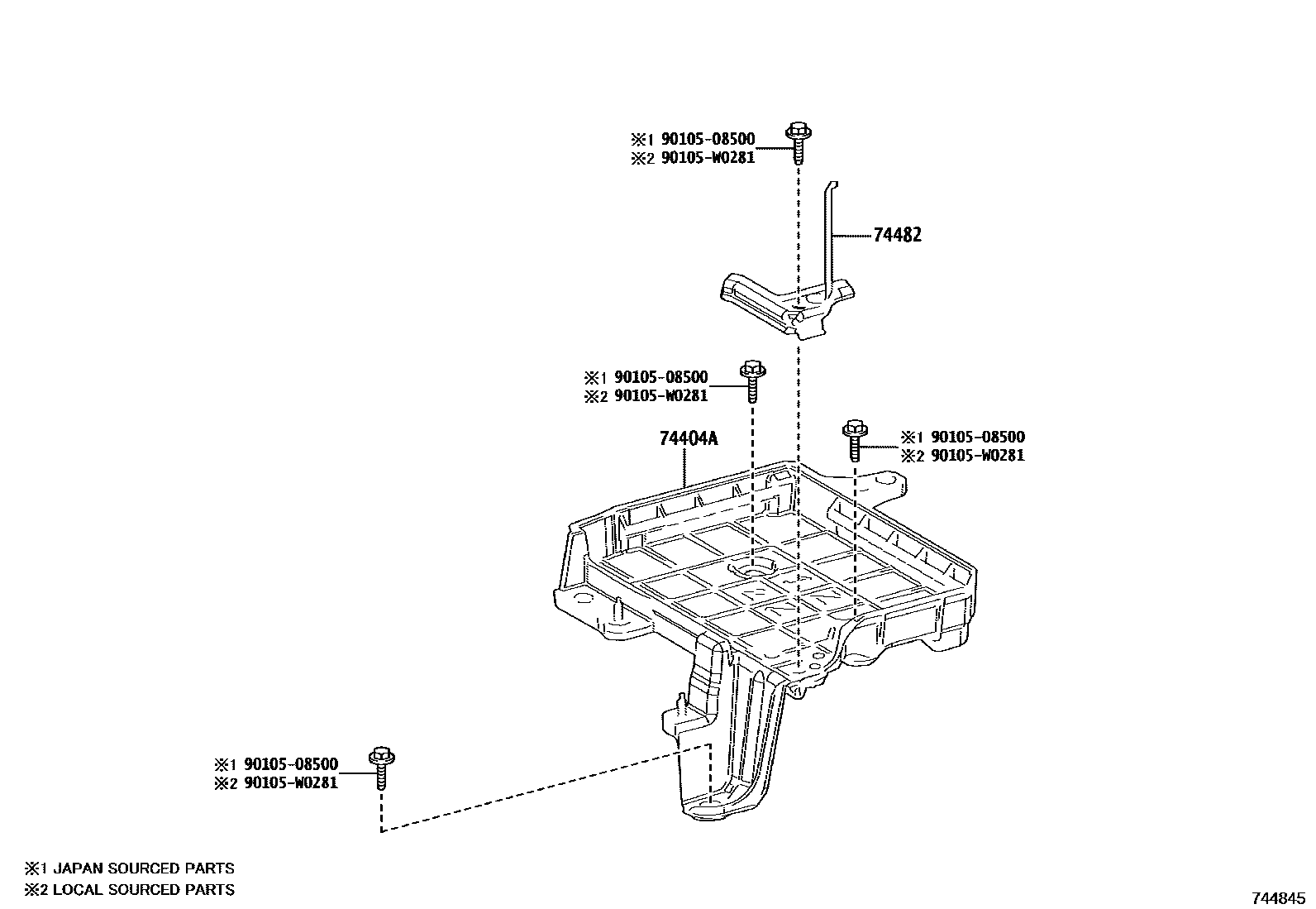 Toyota COROLLA battery holder EPC diagram — 744845