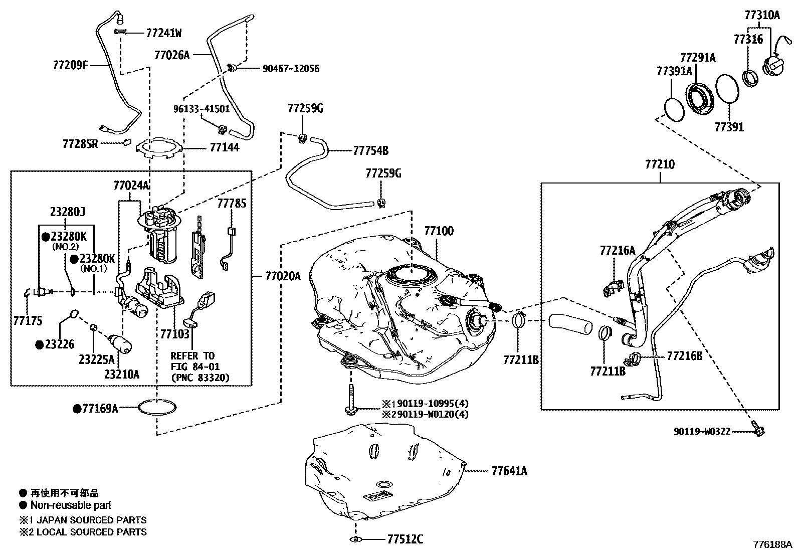 Toyota COROLLA 燃油箱和燃油管 EPC diagram — 776188A
