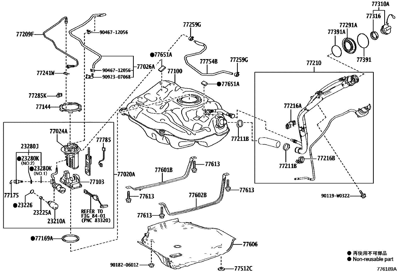 Toyota COROLLA 燃油箱和燃油管 EPC diagram — 776189A