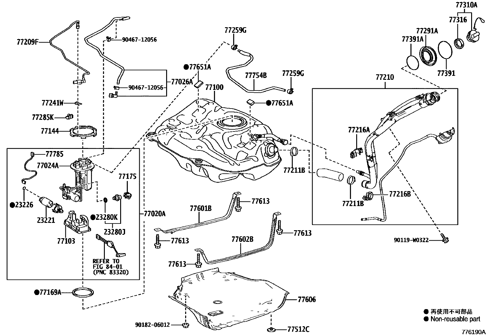 Toyota COROLLA 燃油箱和燃油管 EPC diagram — 776190A
