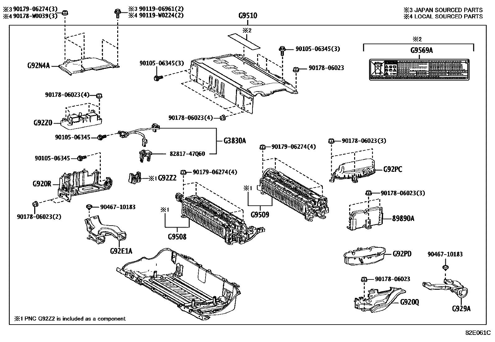 Toyota COROLLA 蓄电池和蓄电池电缆 EPC diagram — 82E061C