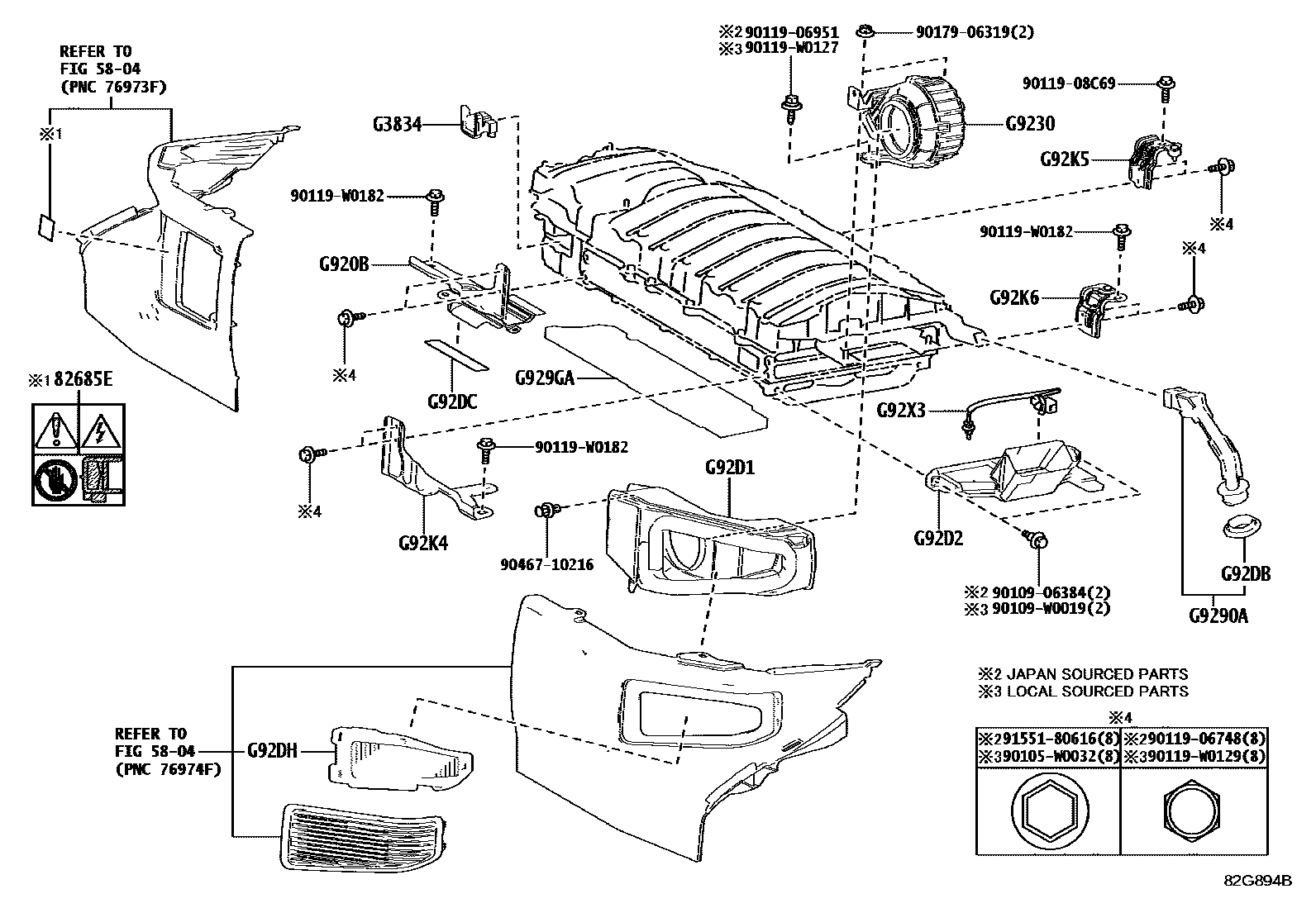 Toyota COROLLA 蓄电池和蓄电池电缆 EPC diagram — 82G894B