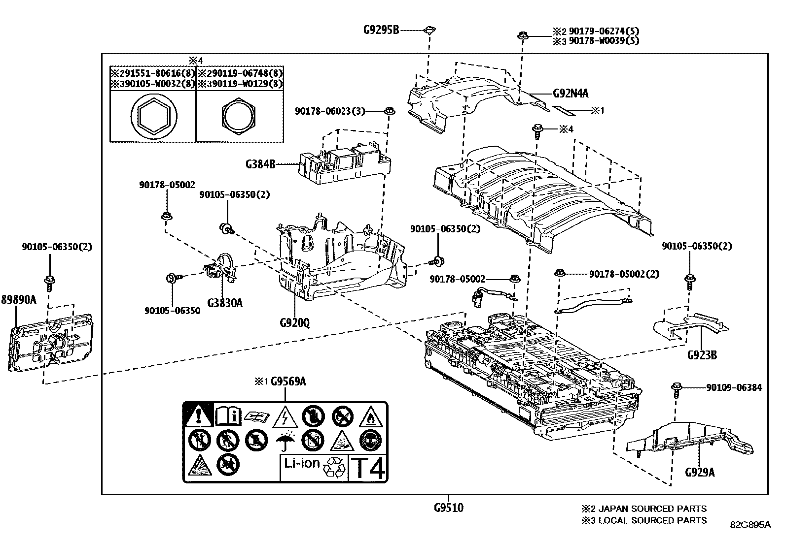 Toyota COROLLA 蓄电池和蓄电池电缆 EPC diagram — 82G895A