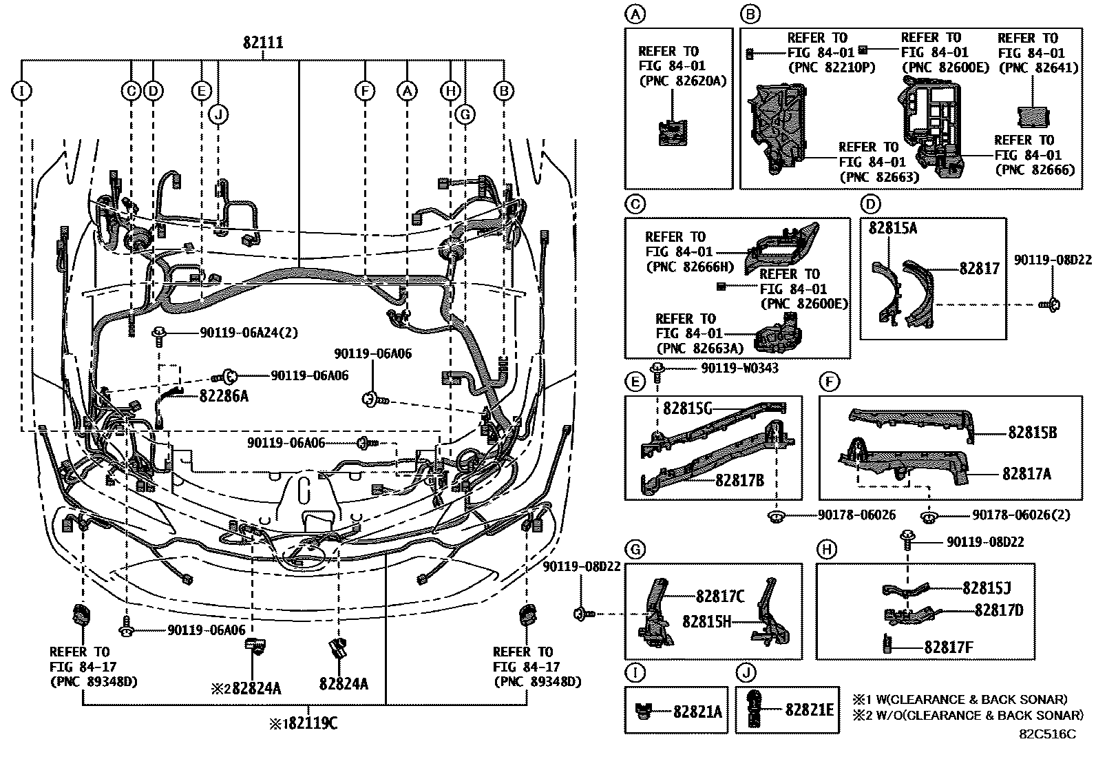 Toyota COROLLA 线束和卡夹 EPC diagram — 82C516C