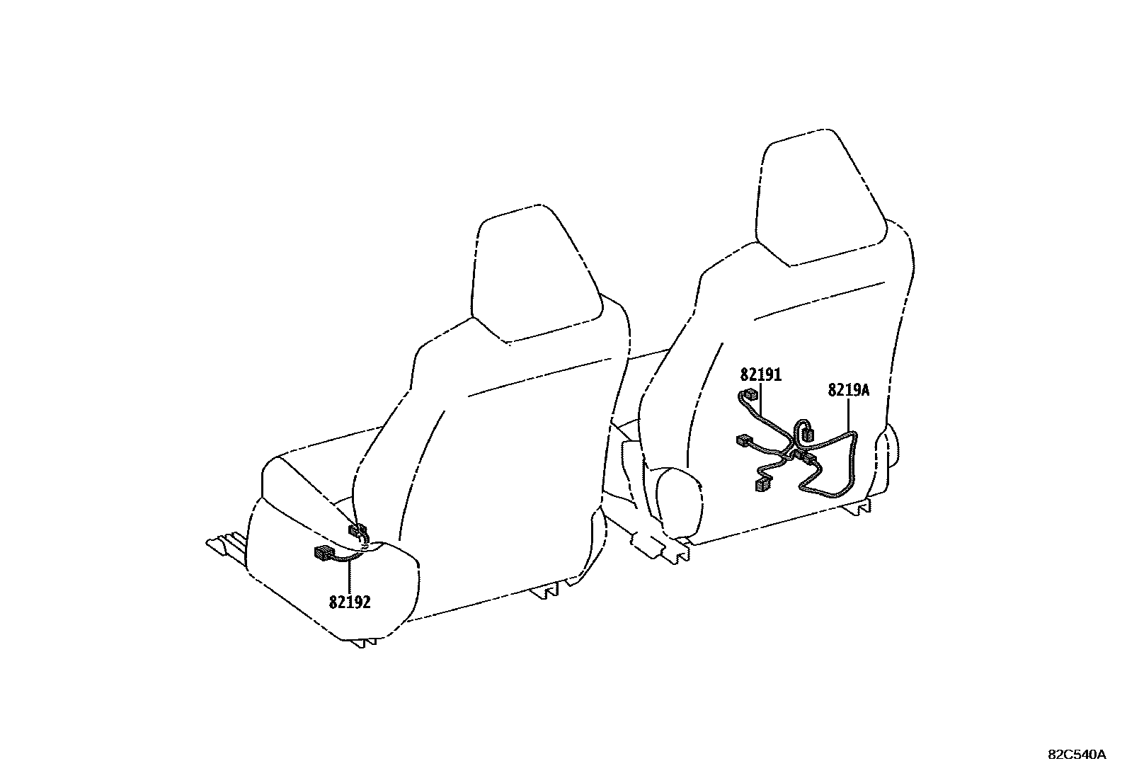Toyota COROLLA 线束和卡夹 EPC diagram — 82C540A