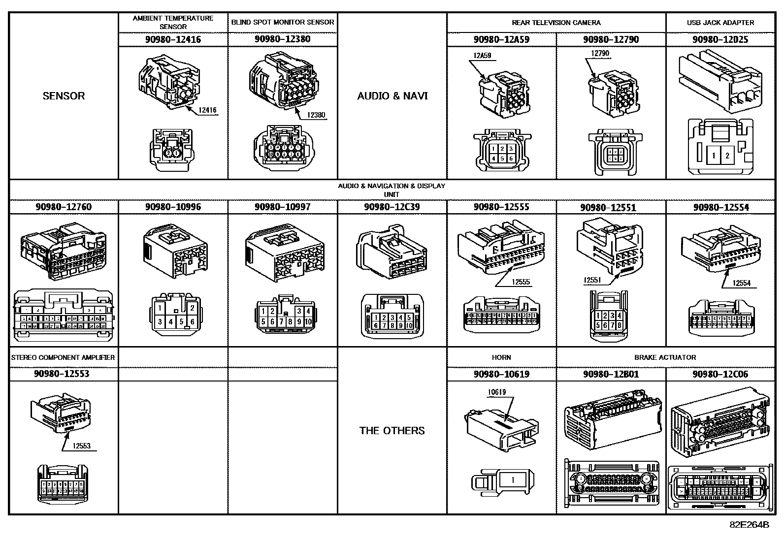 Toyota COROLLA 线束和卡夹 EPC diagram — 82E264B