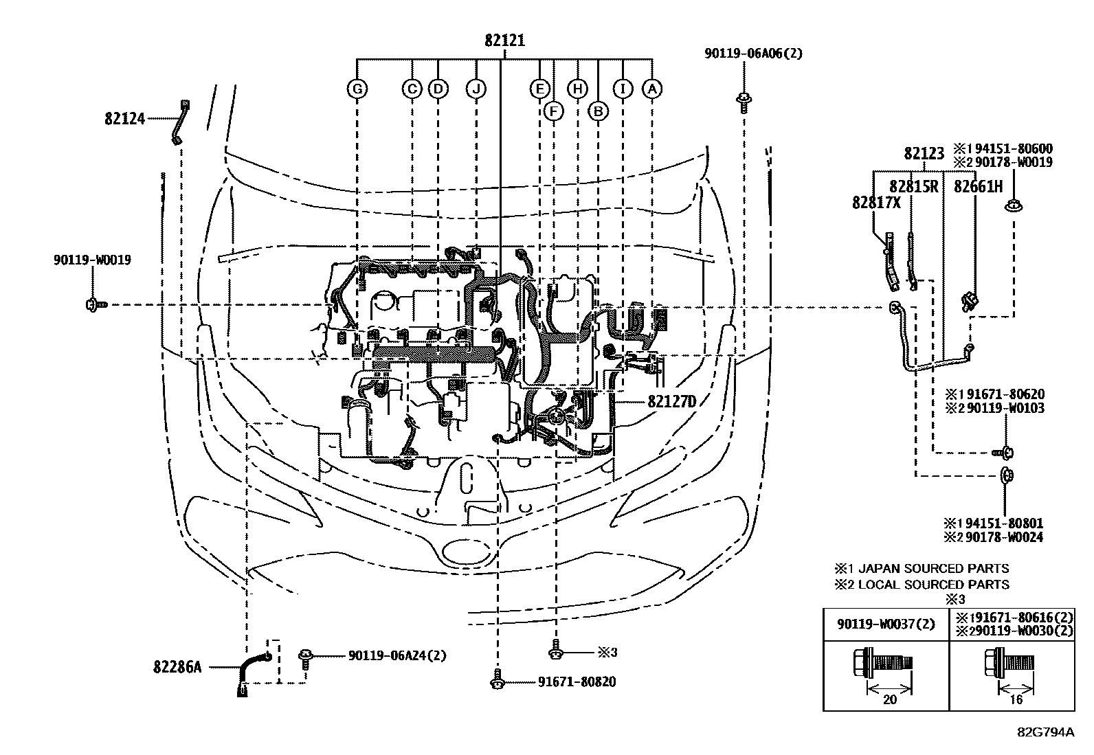 Toyota COROLLA 线束和卡夹 EPC diagram — 82G794A