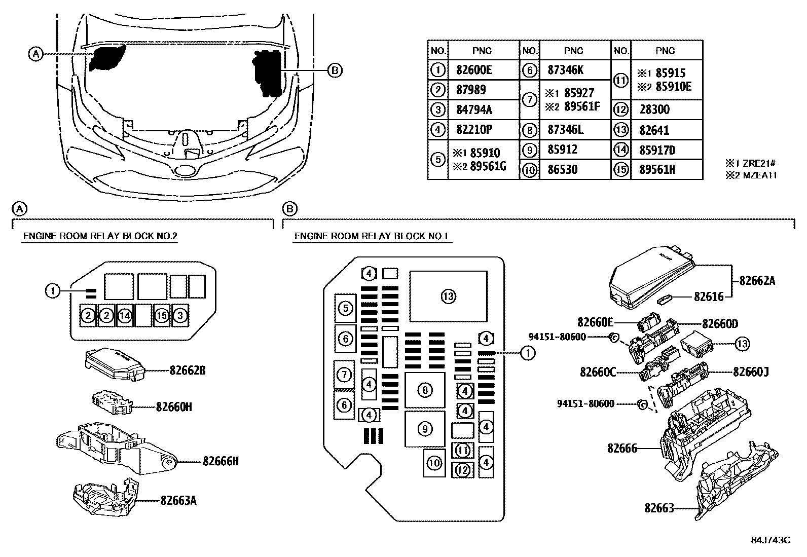 Toyota COROLLA 开关和继电器和ECU EPC diagram — 84J743C