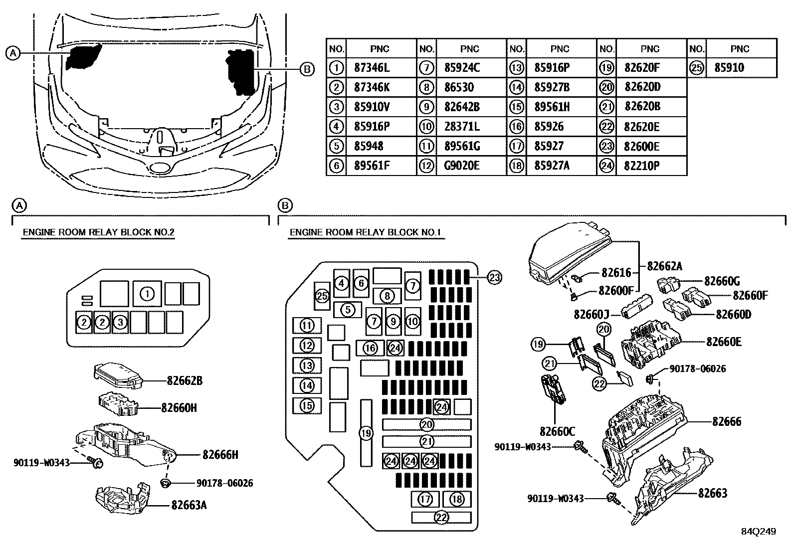 Toyota COROLLA 开关和继电器和ECU EPC diagram — 84Q249