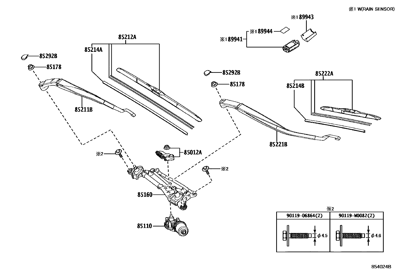 Toyota COROLLA 挡风玻璃刮水器 EPC diagram — 854024B