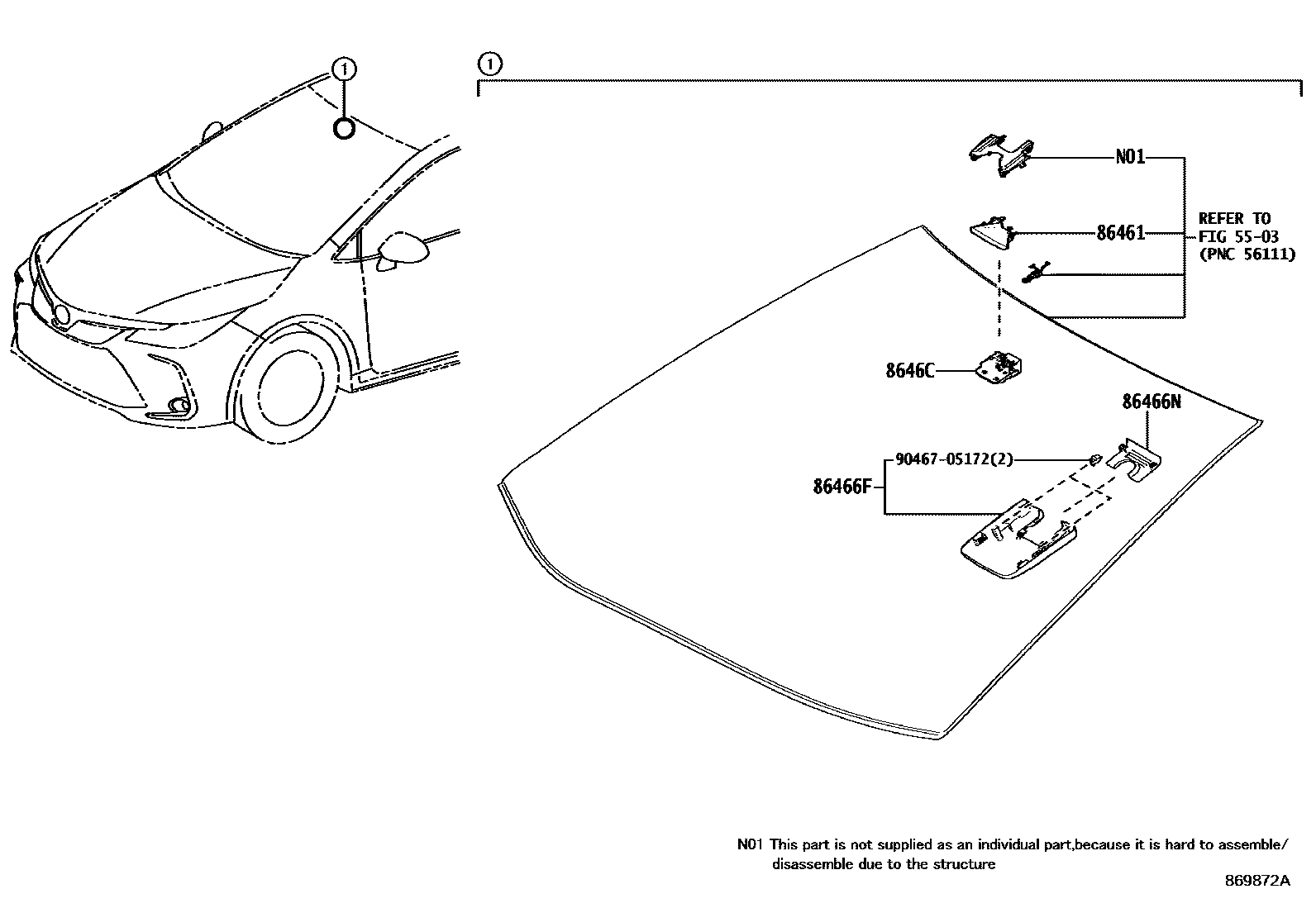 Toyota COROLLA 预碰撞安全系统 EPC diagram — 869872A