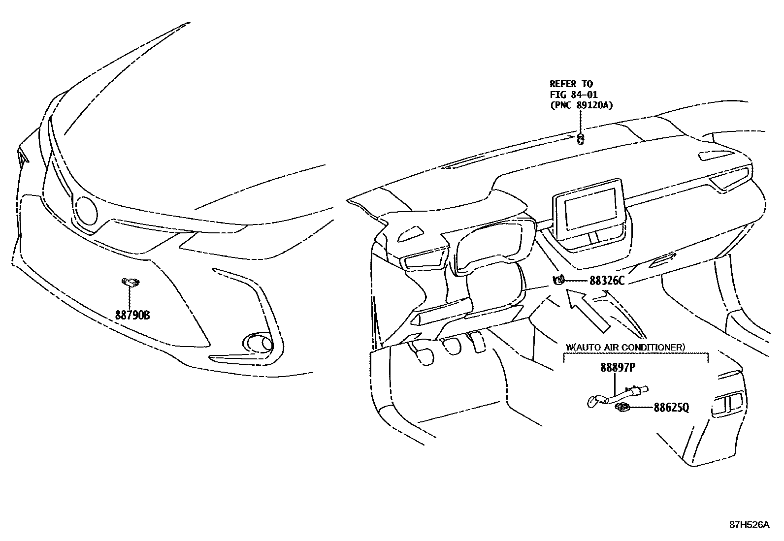Toyota COROLLA 暖风和空调系统 - 控制器和风管 EPC diagram — 87H526A