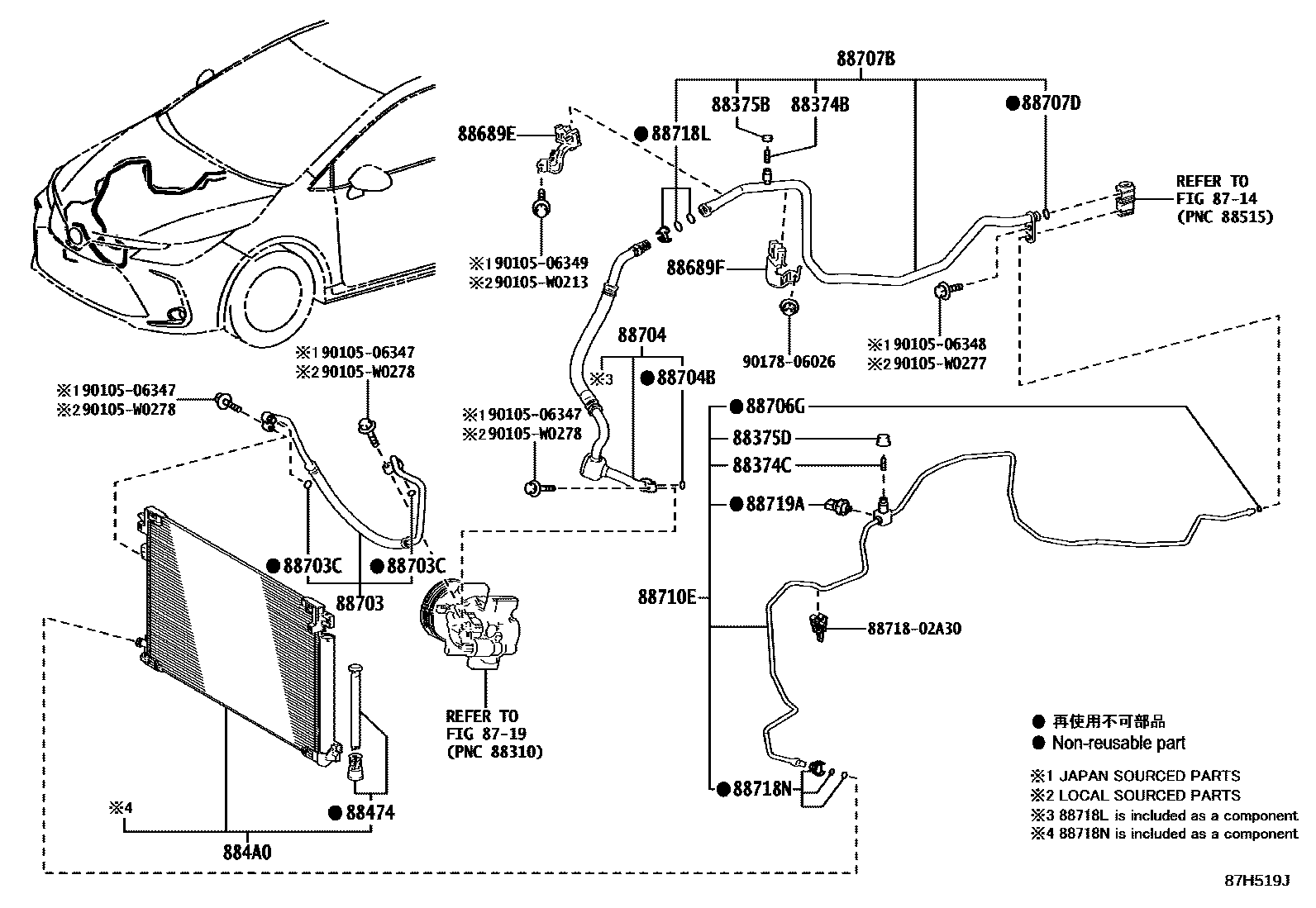 Toyota COROLLA Heating & Air Conditioning - Cooler Piping EPC diagram — 87H519J