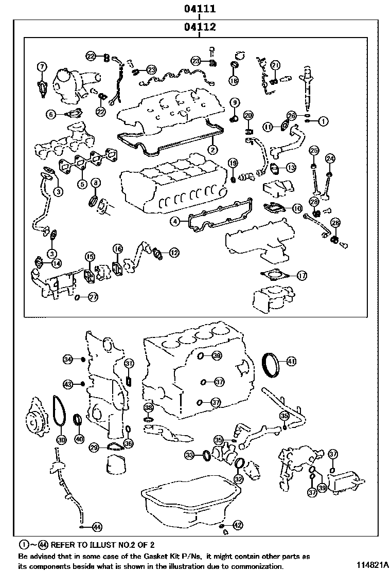 Toyota COROLLA Engine Overhaul Gasket Kit EPC diagram — 114821A