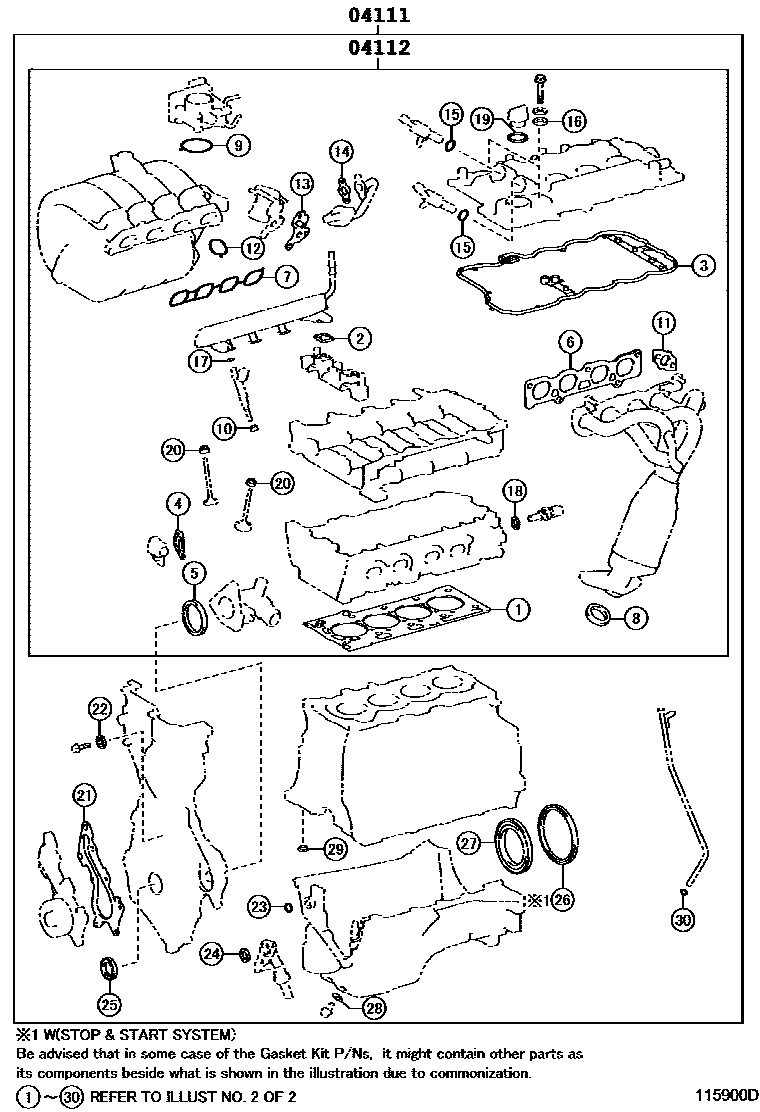 Toyota COROLLA Engine Overhaul Gasket Kit EPC diagram — 115900D
