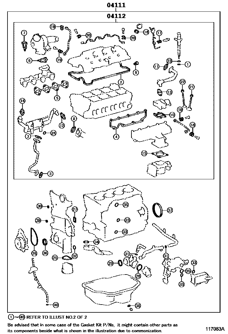 Toyota COROLLA Engine Overhaul Gasket Kit EPC diagram — 117083A