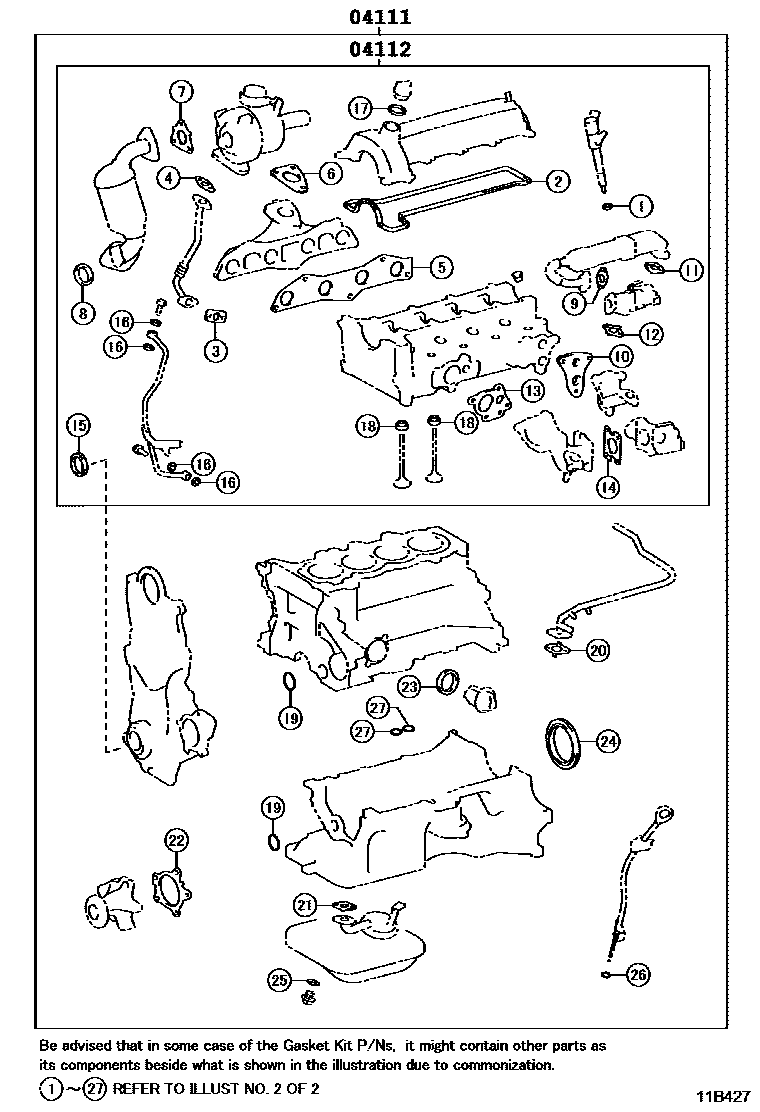 Toyota COROLLA Engine Overhaul Gasket Kit EPC diagram — 11B427