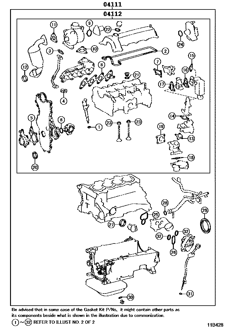 Toyota COROLLA Engine Overhaul Gasket Kit EPC diagram — 11B428