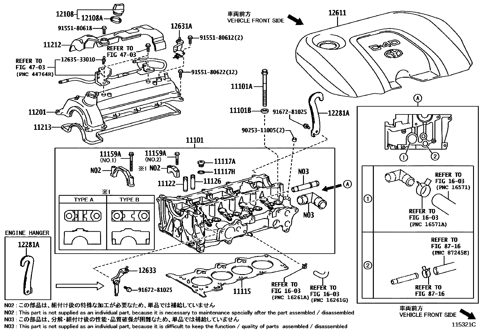 Toyota COROLLA Cylinder Head EPC diagram — 115321C