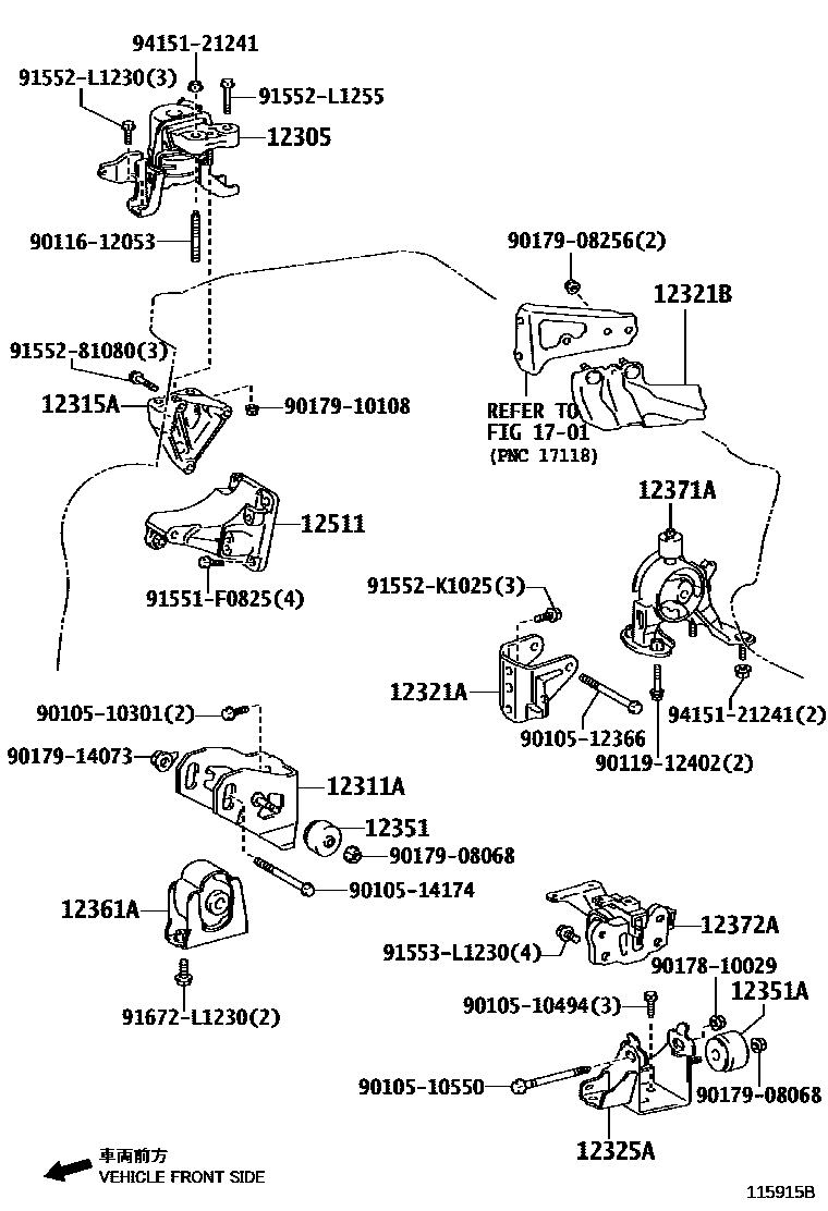 Toyota COROLLA Engine Mounting EPC diagram — 115915B