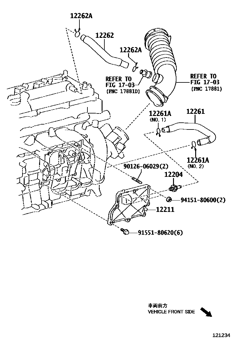 Toyota COROLLA Ventilation Hose EPC diagram — 121234