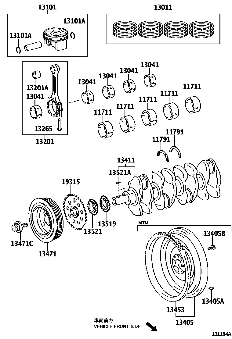 Toyota COROLLA Crankshaft & Piston EPC diagram — 131184B