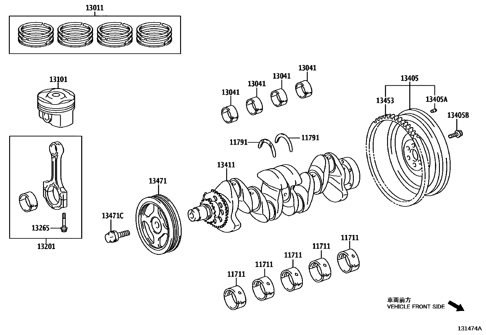 Toyota COROLLA Crankshaft & Piston EPC diagram — 131474A