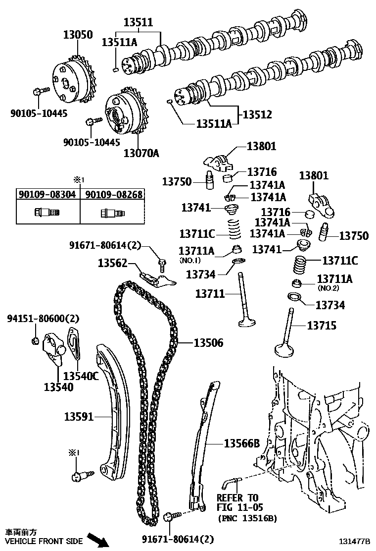 Toyota COROLLA Camshaft & Valve EPC diagram — 131477B