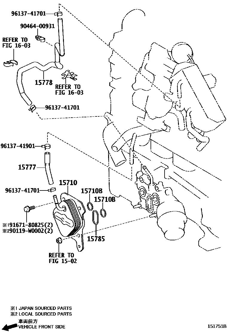 Toyota COROLLA Engine Oil Cooler EPC diagram — 151751B