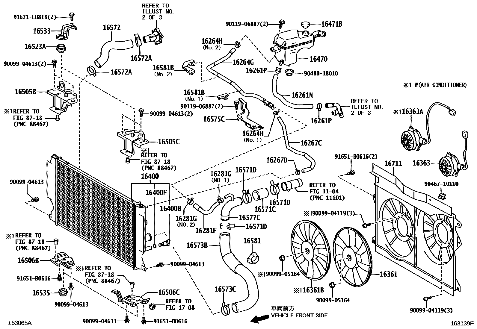 Toyota COROLLA RADIATOR & WATER OUTLET EPC diagram — 163139F