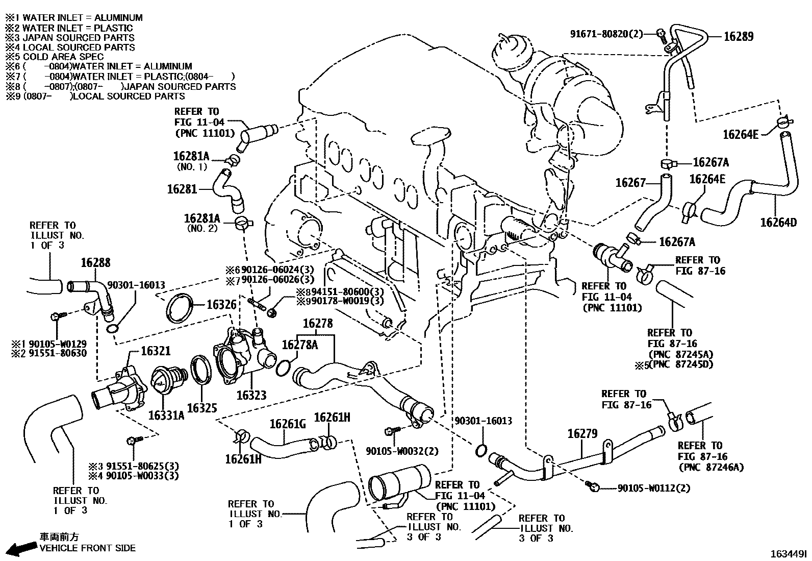 Toyota COROLLA RADIATOR & WATER OUTLET EPC diagram — 163449I