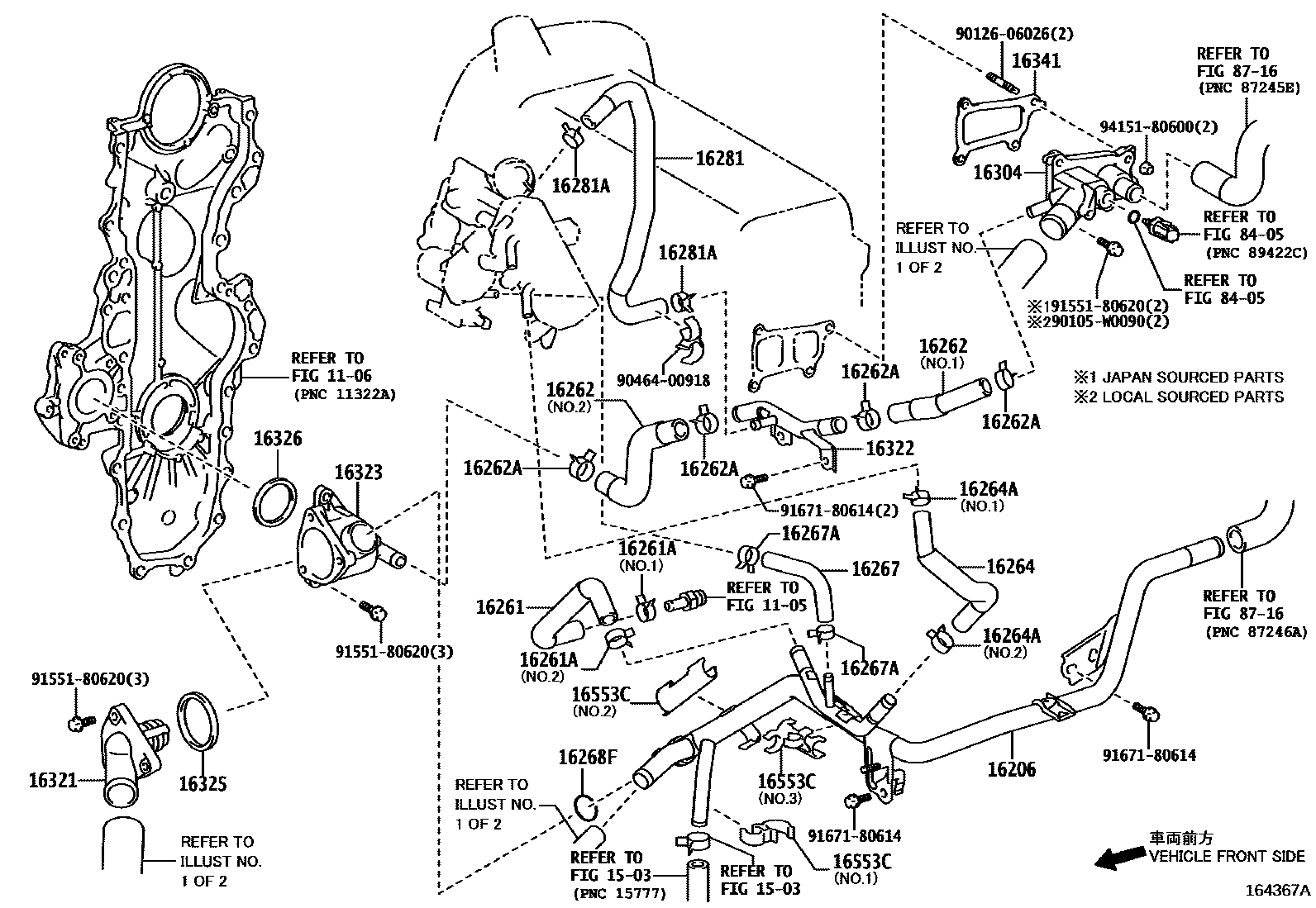 Toyota COROLLA RADIATOR & WATER OUTLET EPC diagram — 164367A
