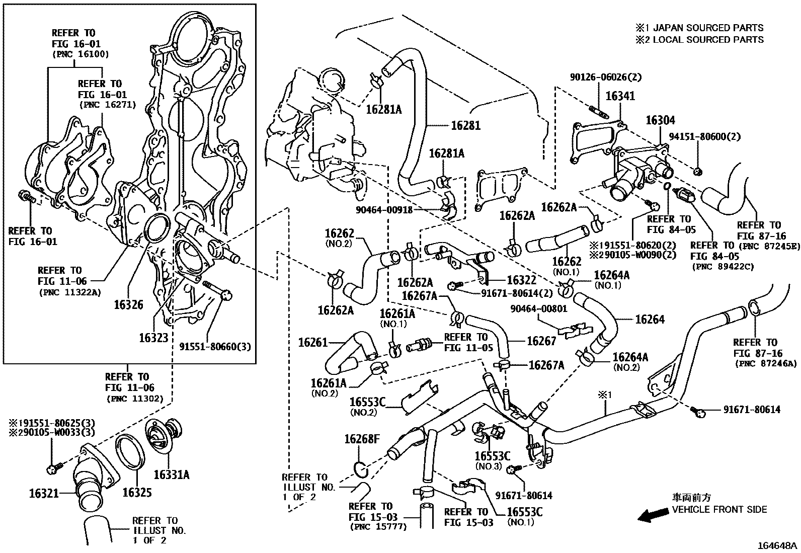 Toyota COROLLA RADIATOR & WATER OUTLET EPC diagram — 164648A