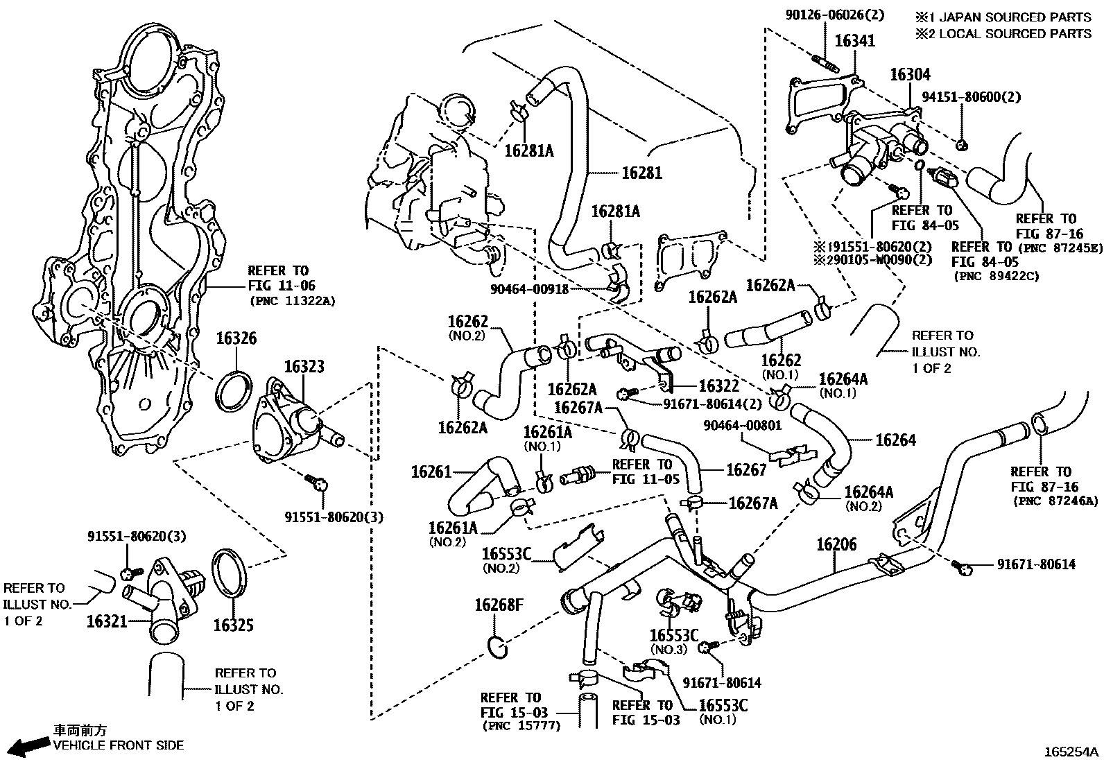 Toyota COROLLA RADIATOR & WATER OUTLET EPC diagram — 165254A