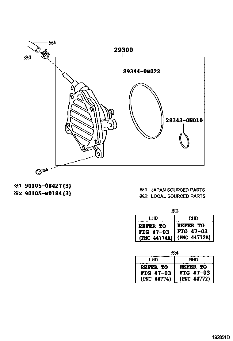 Toyota COROLLA 真空泵 EPC diagram — 192851D