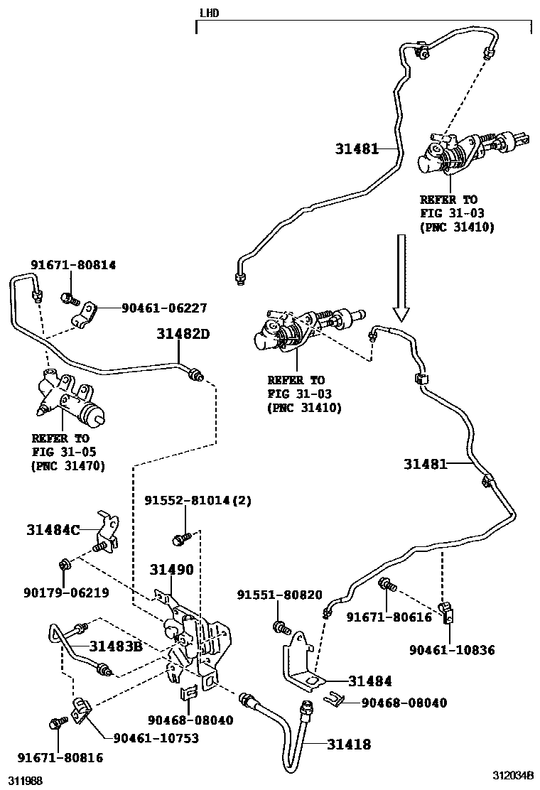 Toyota COROLLA 离合器踏板和挠性软管 EPC diagram — 312034B