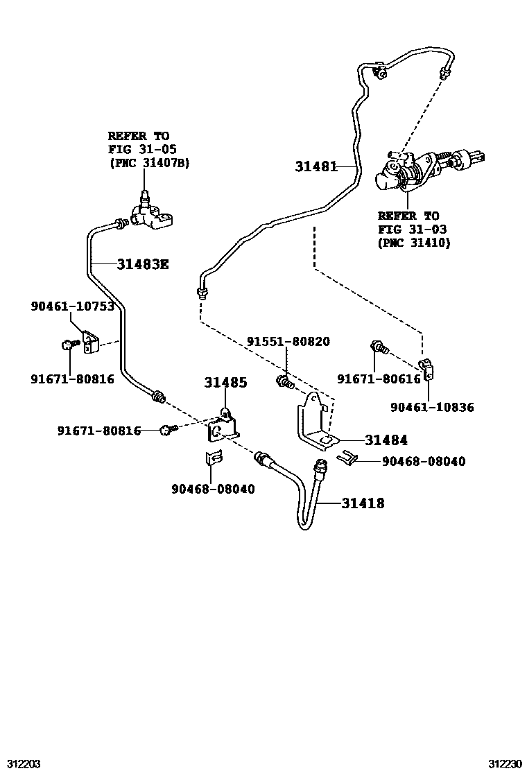 Toyota COROLLA 离合器踏板和挠性软管 EPC diagram — 312230