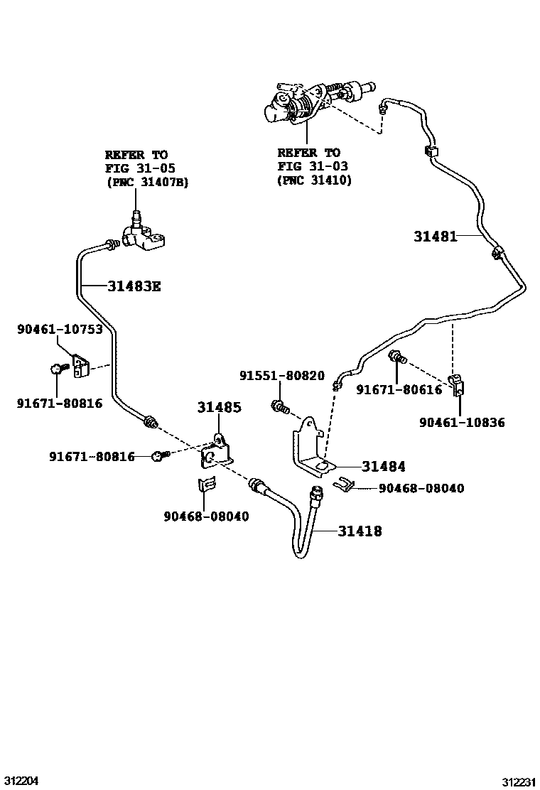 Toyota COROLLA 离合器踏板和挠性软管 EPC diagram — 312231