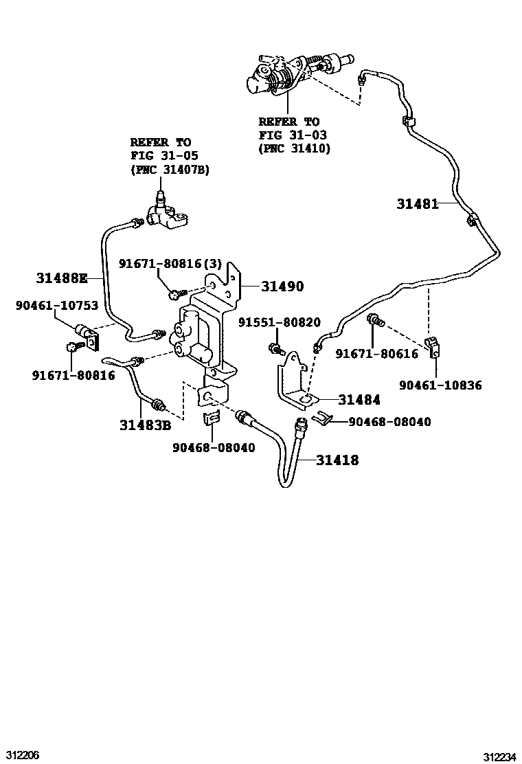 Toyota COROLLA 离合器踏板和挠性软管 EPC diagram — 312234