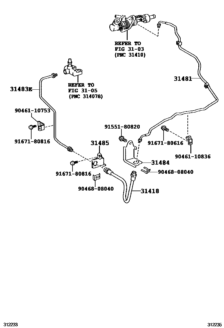 Toyota COROLLA 离合器踏板和挠性软管 EPC diagram — 312235