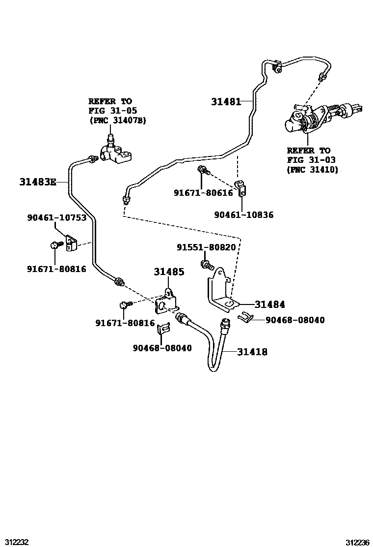 Toyota COROLLA 离合器踏板和挠性软管 EPC diagram — 312236