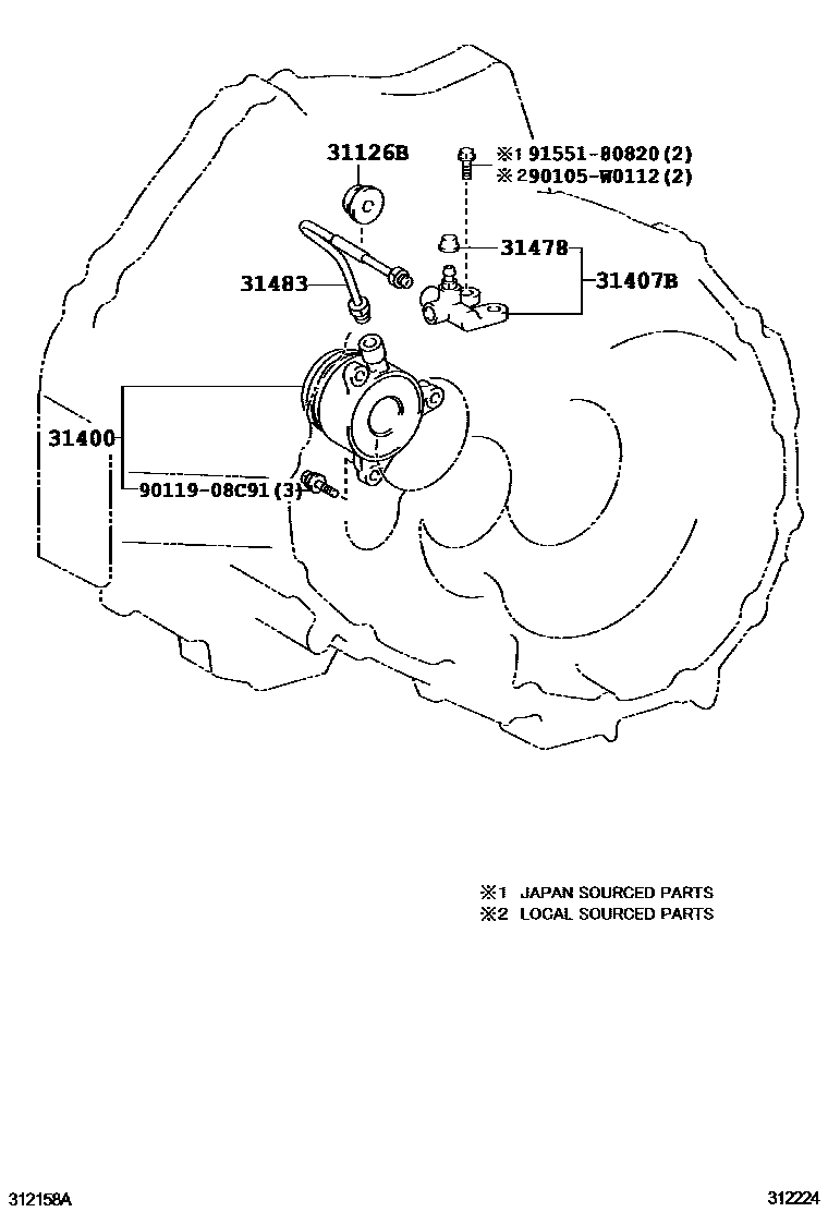 Toyota COROLLA 离合器分离缸 EPC diagram — 312224
